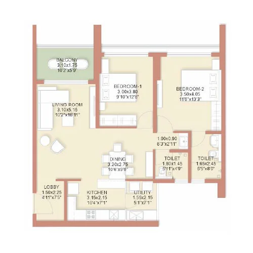 2 BHK Floor Plan at Rohan Ekam Balewadi Pune