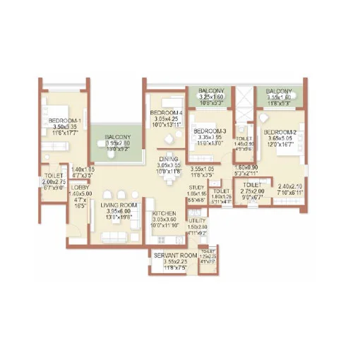 4 BHK Floor Plan at Rohan Ekam Balewadi Pune